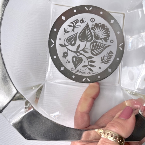 Vintage Sterling Silver 8" Cigar Georges Briard Square Glass Mid Century Ashtray - Picture 6 of 15